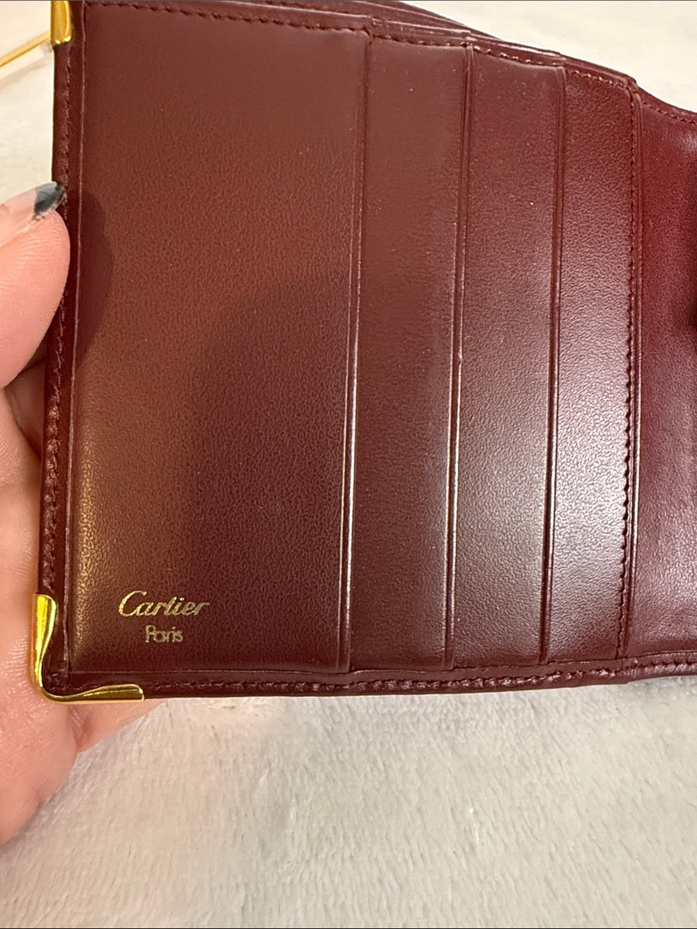 Vintage Cartier Unisex Must De Cartier Burgundy Leather Wallet Coin Pocket + Box - Picture 5 of 14